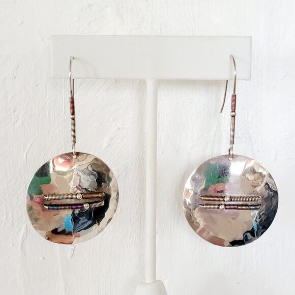 Sterling Disc Long Loop Earrings - Picture 3 of 5